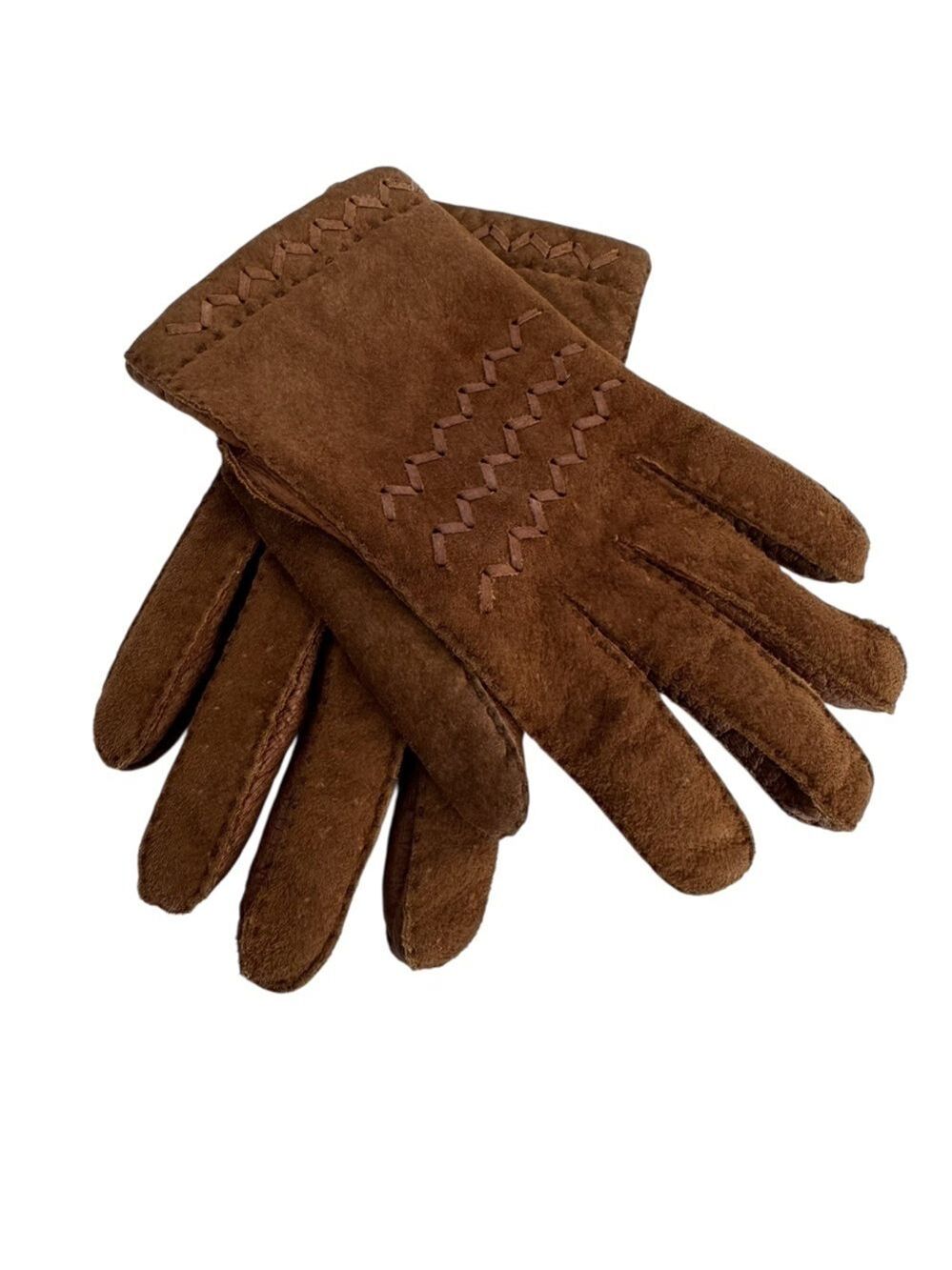 Vintage Suede Leather Driving Gloves Womens 7-1/2 7.5 Brown Winter Minimalist
